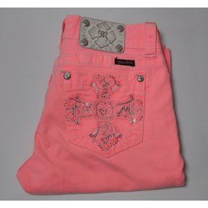 Miss Me Women Jeans Sz 28 Neon Pink Low-Rise Skinny Cross Pocket Stretch 28x32